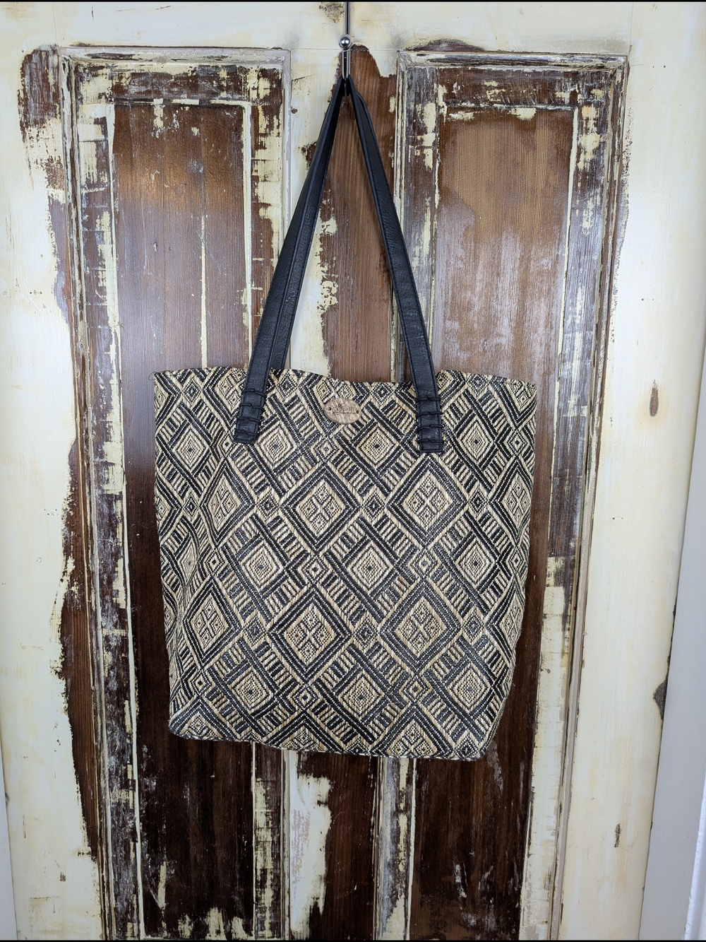 Cappelli Straworld Geometric Woven Straw Tote Bag Tropical Lined Boho Beachy